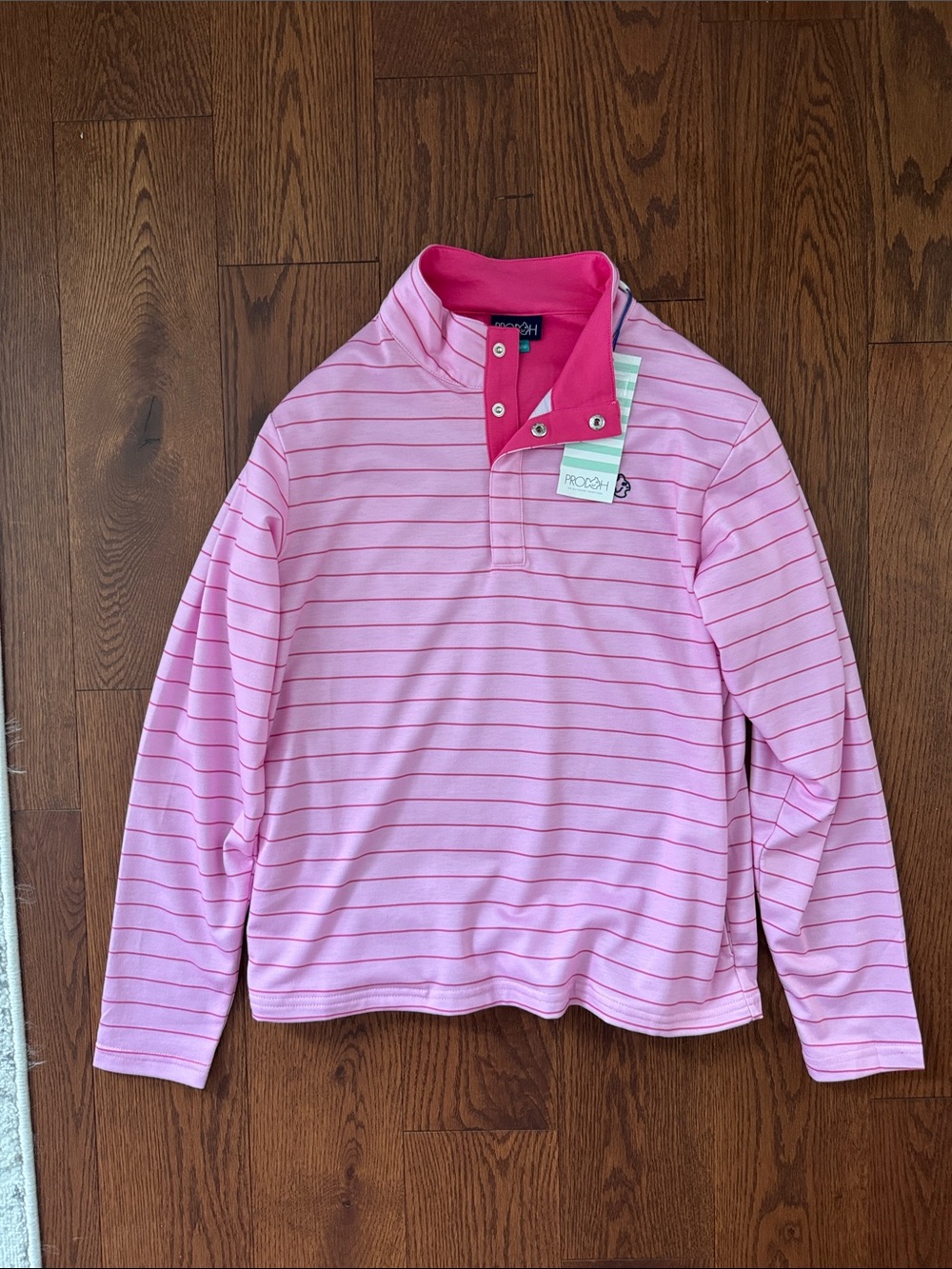 Prodoh Kids Pink Striped Long-Sleeve Polo Quarter Button Sweatshirt